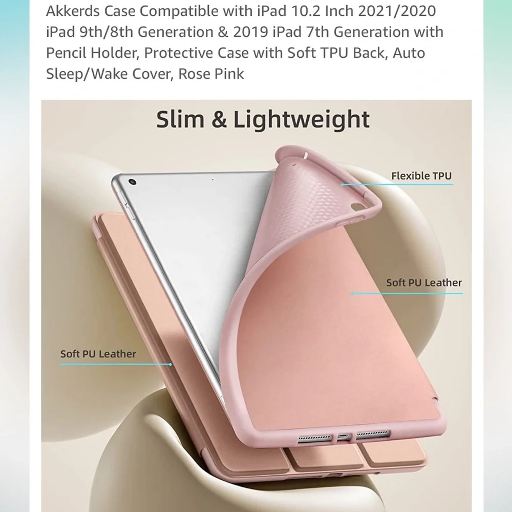 Case for iPad Air 4, 4th Generation 10.9”2020 w/pencil holder -Sparkly Rose Gold